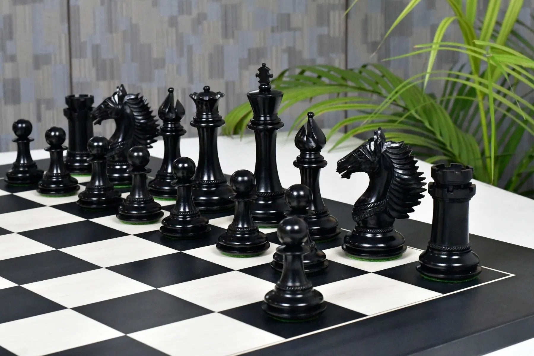 Chess Bazaar Mustang Series Chess Pieces (Ebony/Boxwood) With 60cm Black Anigre & Maple Chess Board