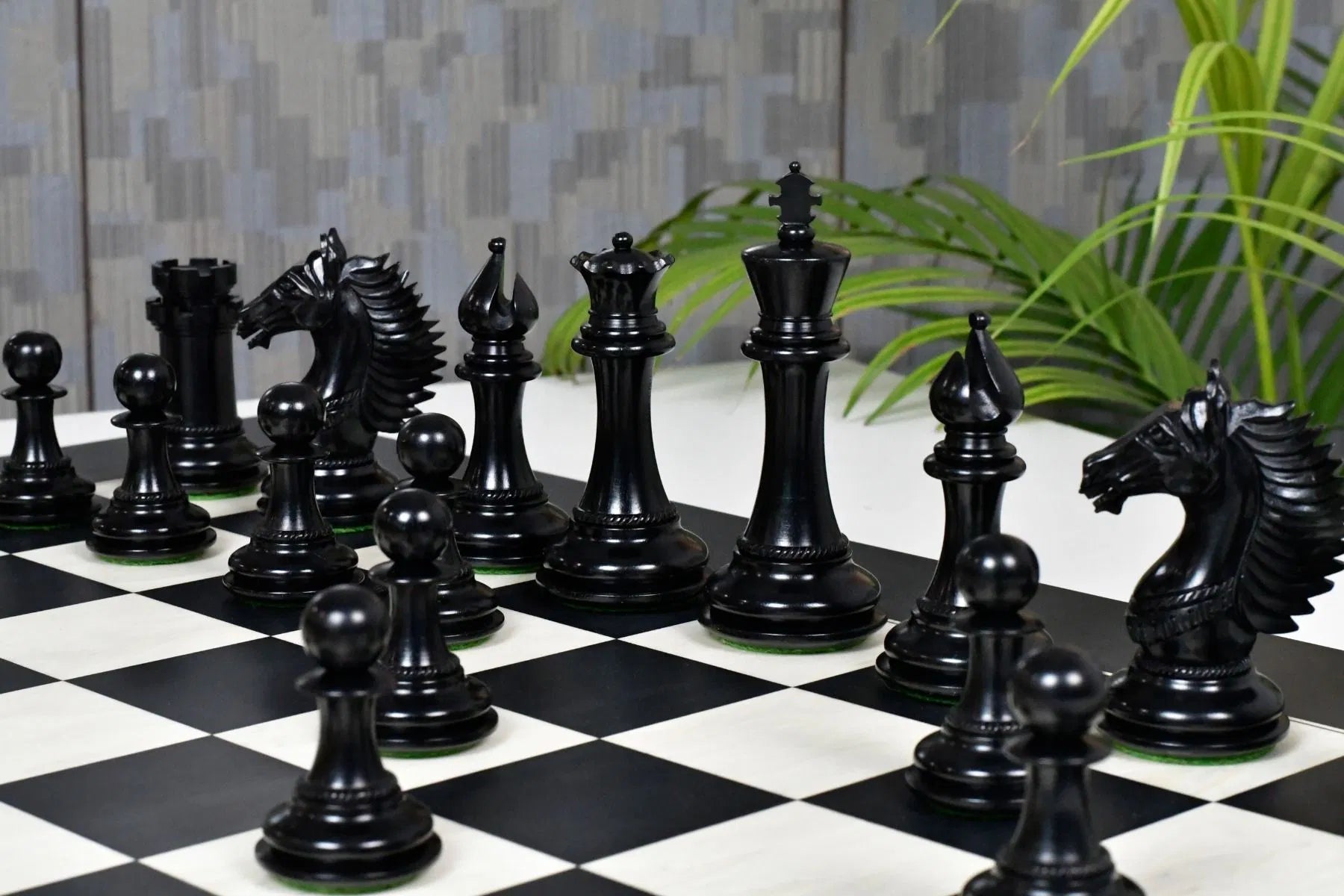 Chess Bazaar Mustang Series Chess Pieces (Ebony/Boxwood) With 60cm Black Anigre & Maple Chess Board