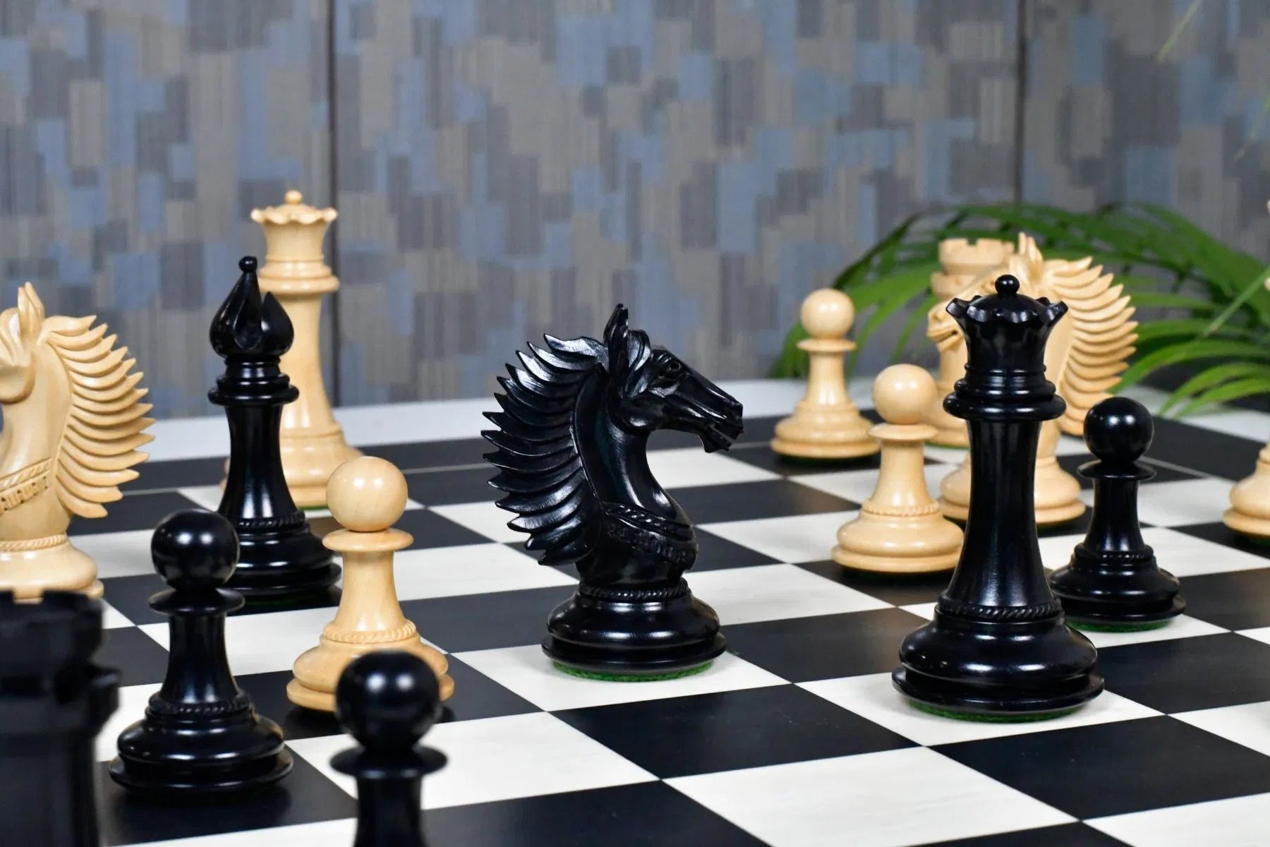 Chess Bazaar Mustang Series Chess Pieces (Ebony/Boxwood) With 60cm Black Anigre & Maple Chess Board