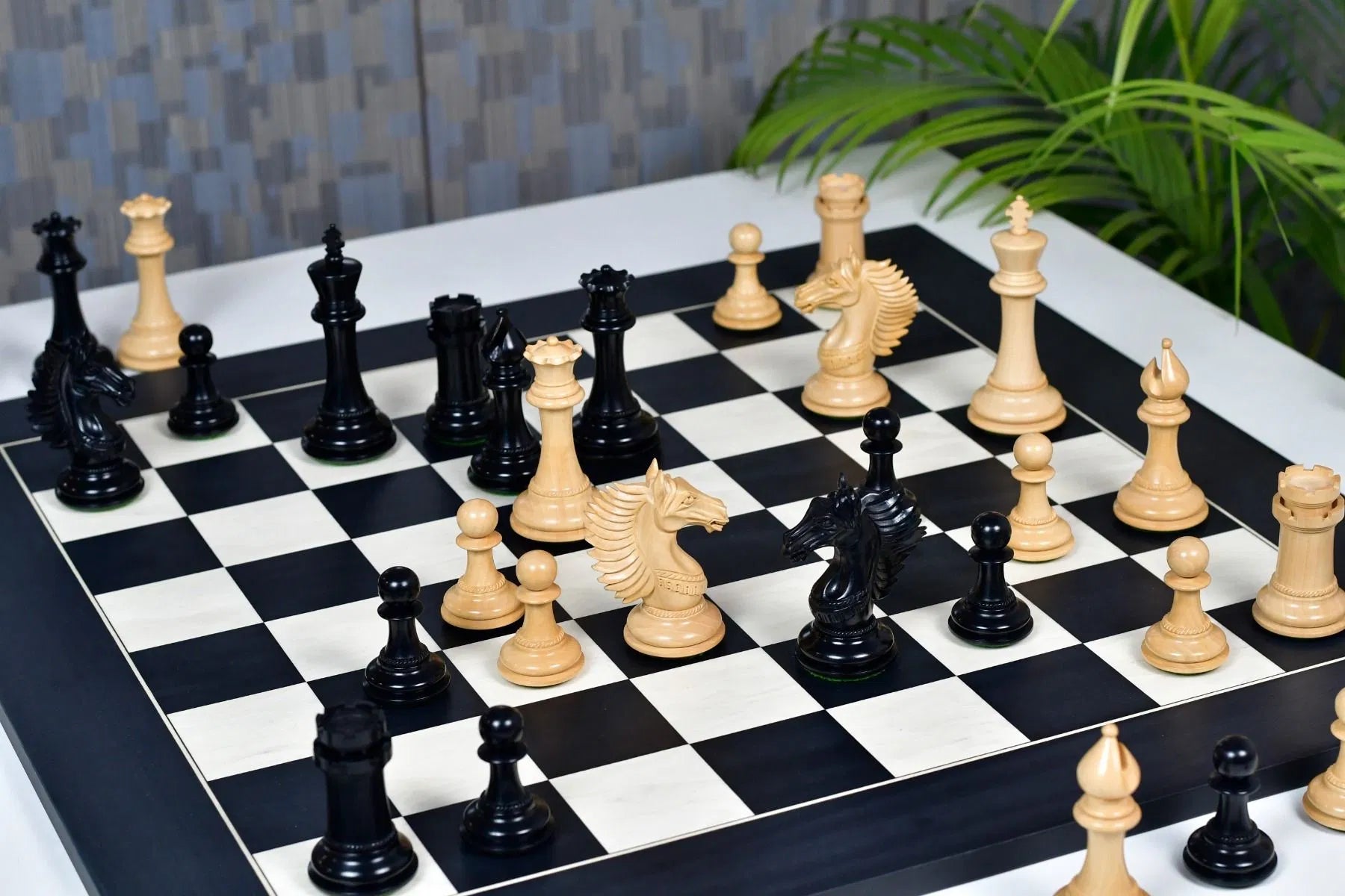 Chess Bazaar Mustang Series Chess Pieces (Ebony/Boxwood) With 60cm Black Anigre & Maple Chess Board