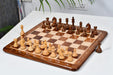 Knight carving detail on the New Colombian Staunton chess pieces in sheesham and boxwood