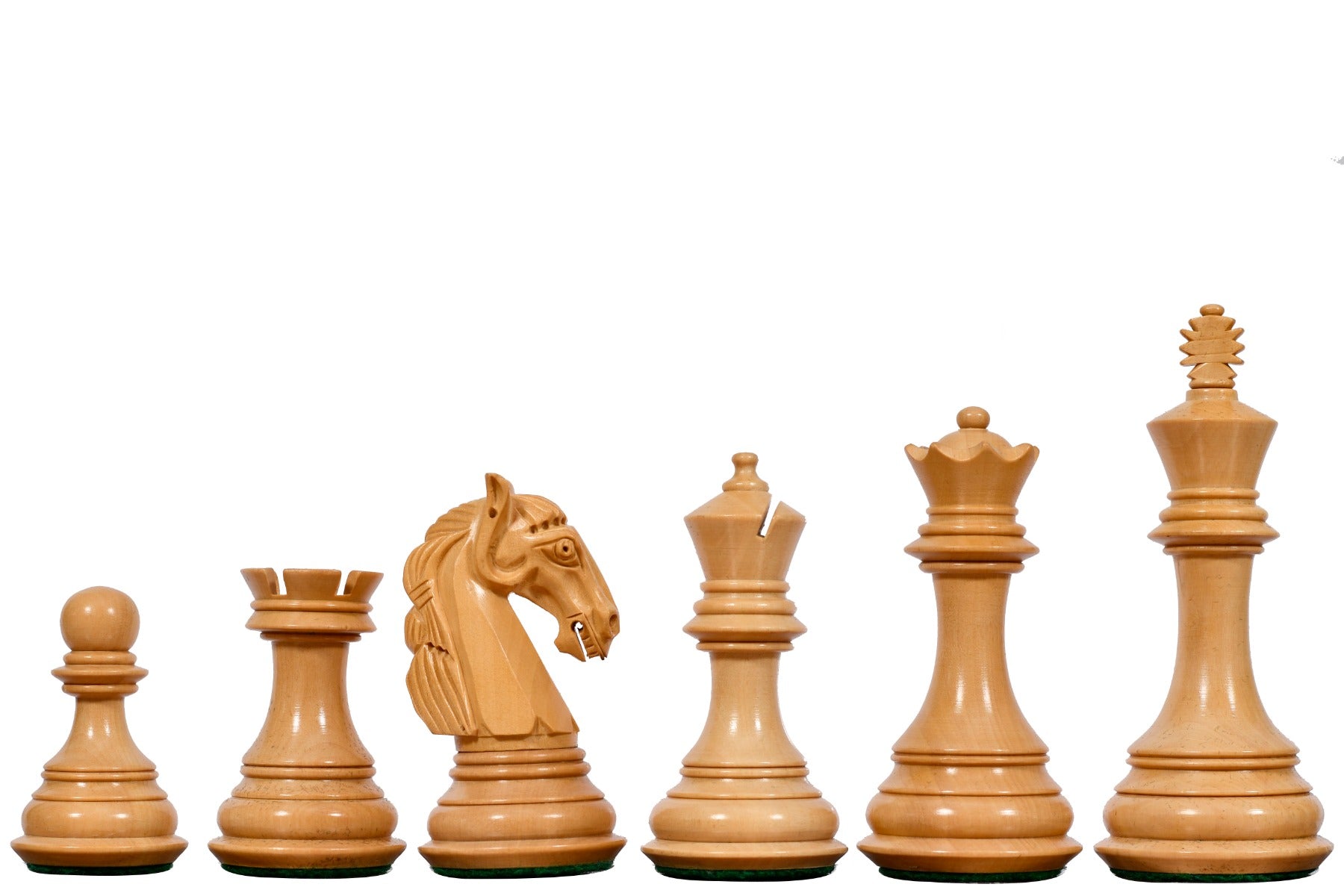 Sheesham chess pieces with a 99mm king and weighted felted bases