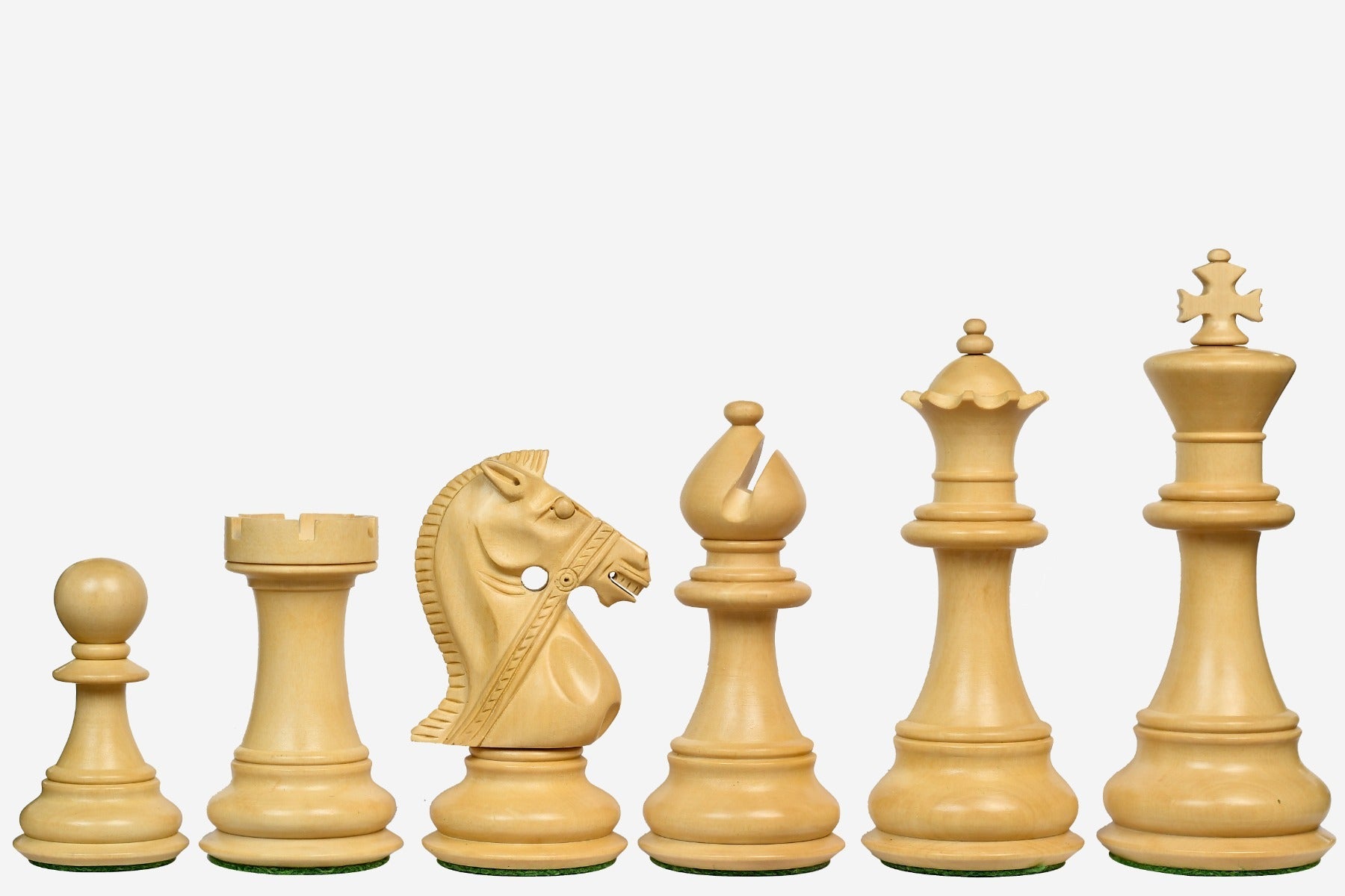 Genuine ebony chess pieces with a 123mm king and weighted felted bases