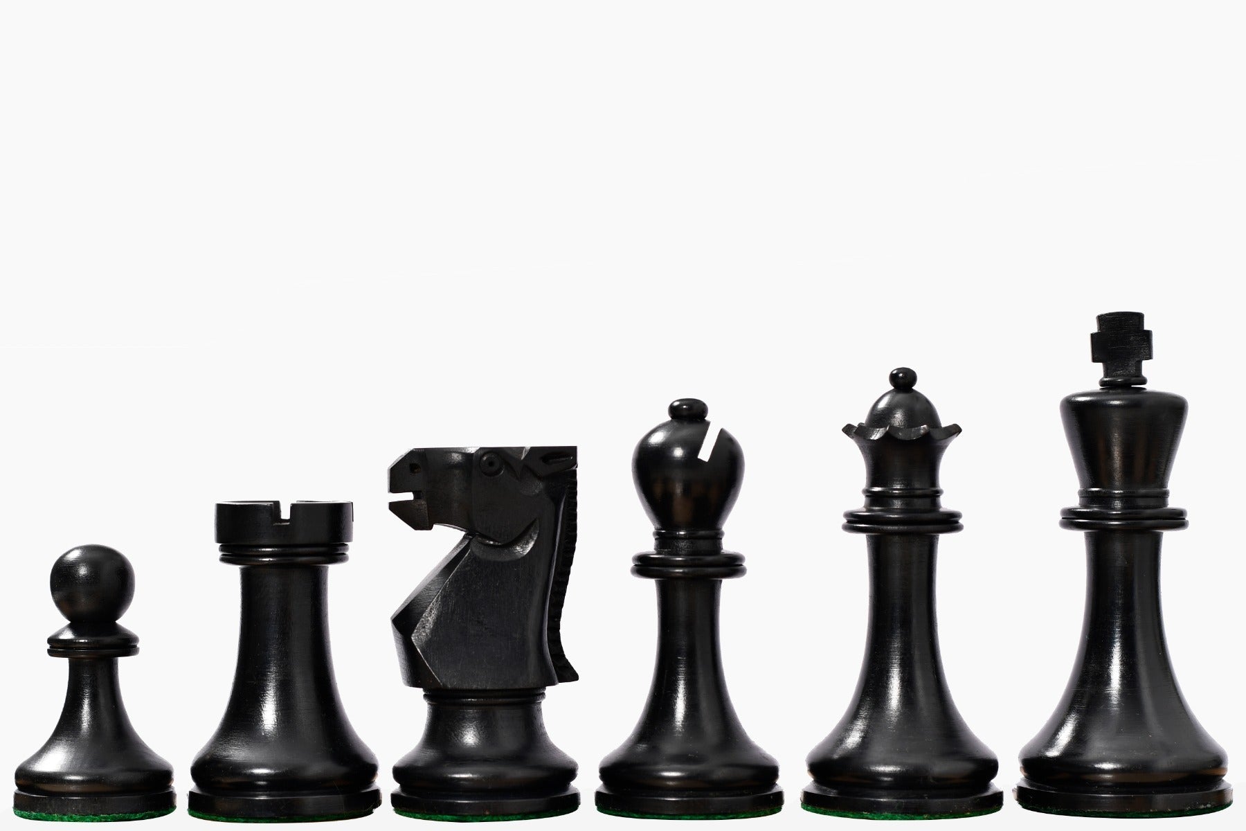 Old Vintage English chess pieces, ebonised and natural boxwood, hand carved in India
