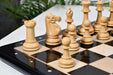 Full 34 piece 1966 17th Chess Olympiad chess set in ebonised and natural boxwood, Sterling Chess Australia