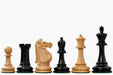 Sterling Chess 1966 17th Chess Olympiad chess pieces in ebonised and natural boxwood, 99mm king
