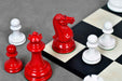Painted crimson and ivory 1849 Original Staunton chess pieces, hand carved in India
