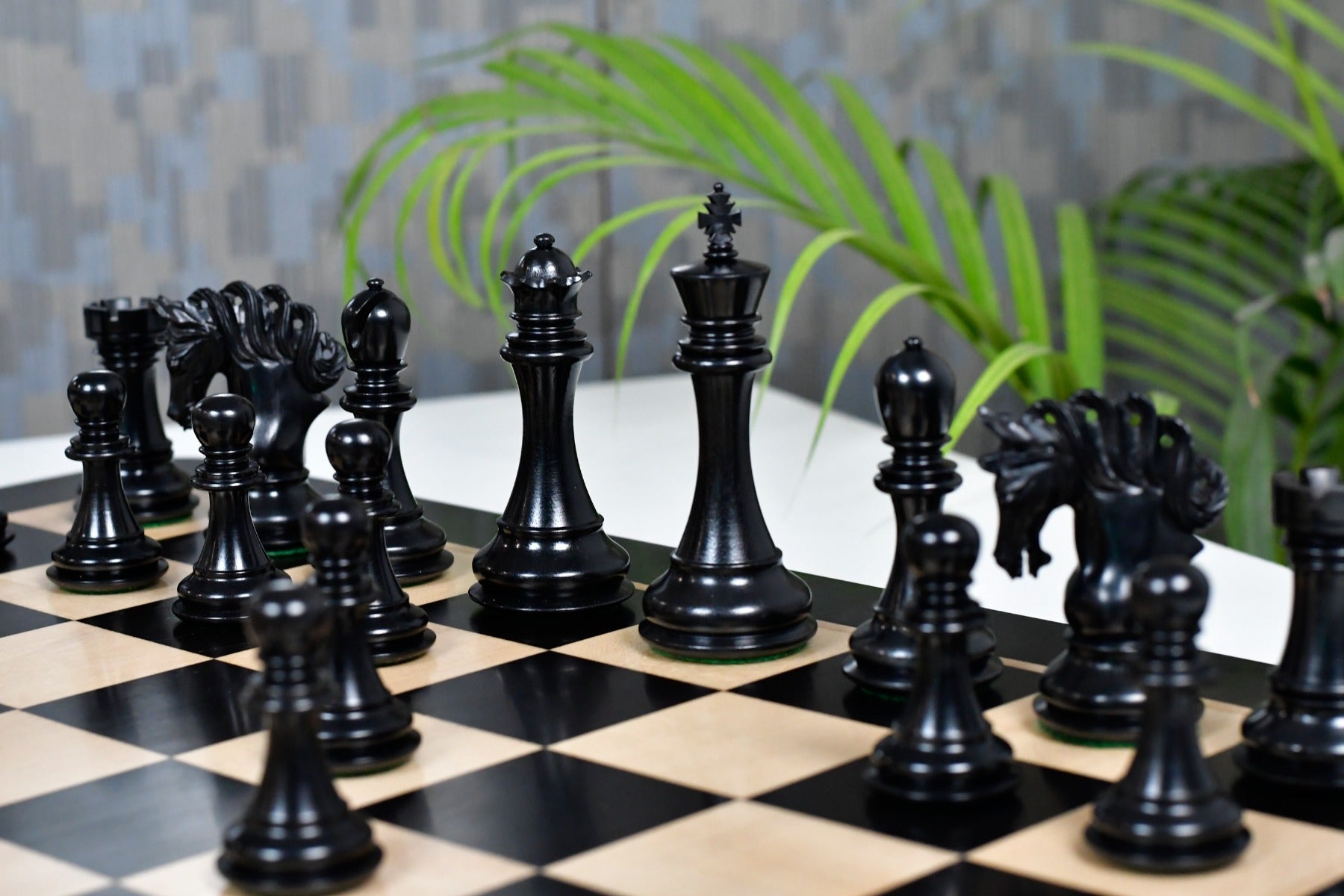 Knight carving detail on the Pegasus Series Artisan V2.0 chess set in genuine ebony and boxwood