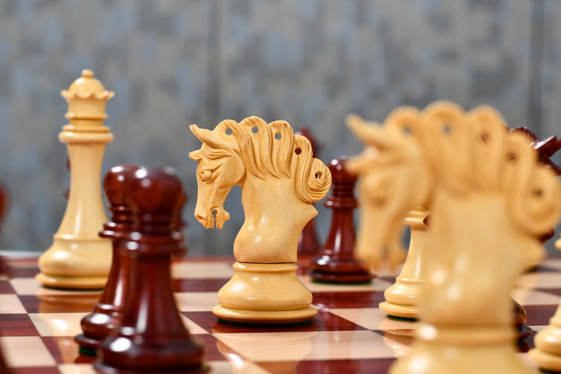 Pegasus Series Artisan Staunton wooden chess pieces, 118mm king, Bud rosewood finish