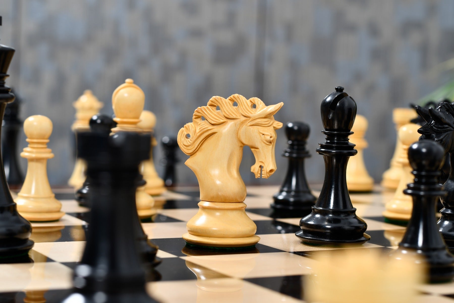 Pegasus Series Artisan Staunton wooden chess pieces, 118mm king, Genuine ebony finish