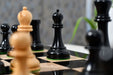 Full 34 piece 1963 1966 Piatigorsky Cup chess pieces in genuine ebony and boxwood, Sterling Chess Australia