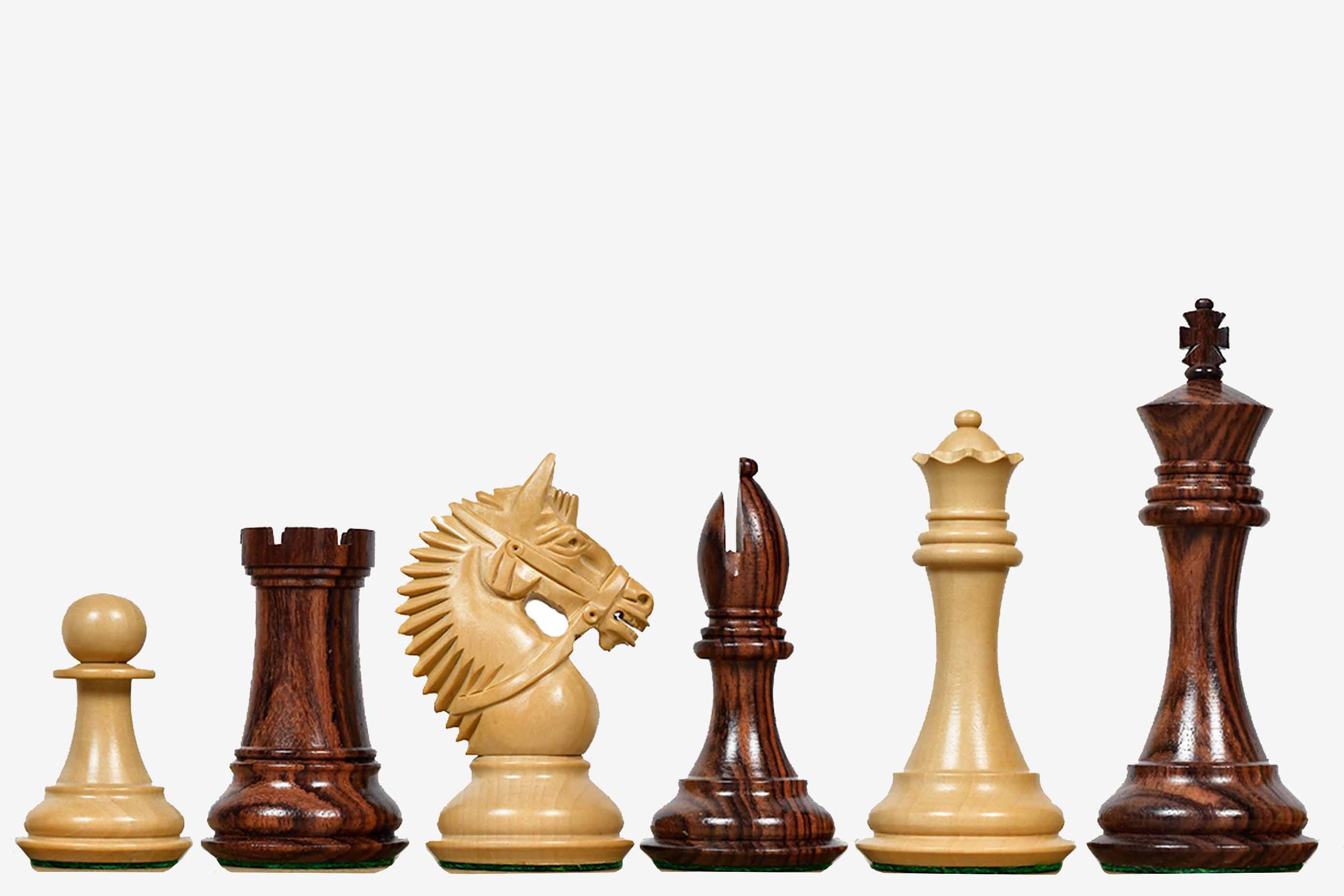 Sterling Chess American Bridle chess pieces in rosewood and boxwood, 107mm king