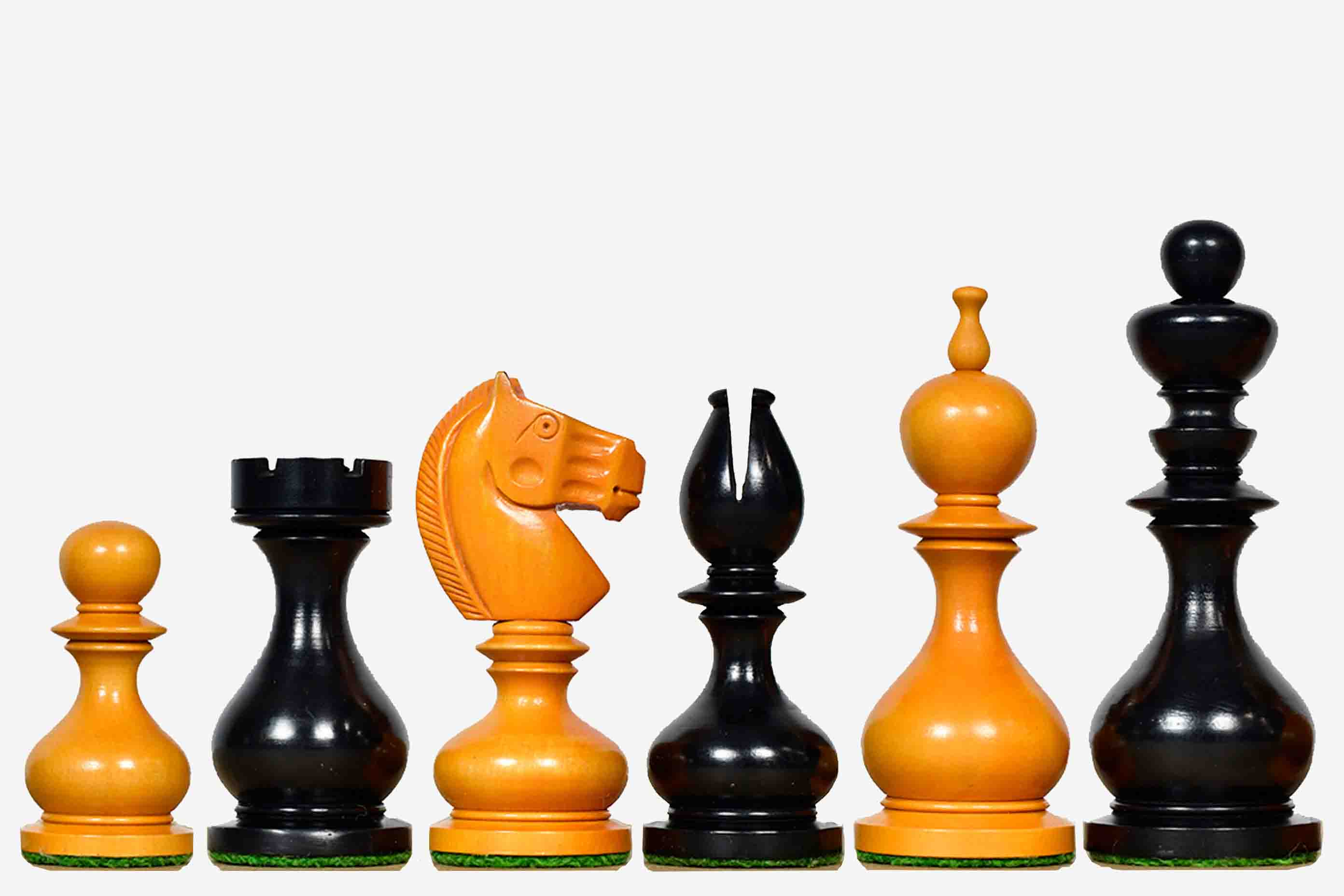 Sterling Chess Antique Dublin Calvert chess pieces in ebonised and antiqued boxwood, 104mm king