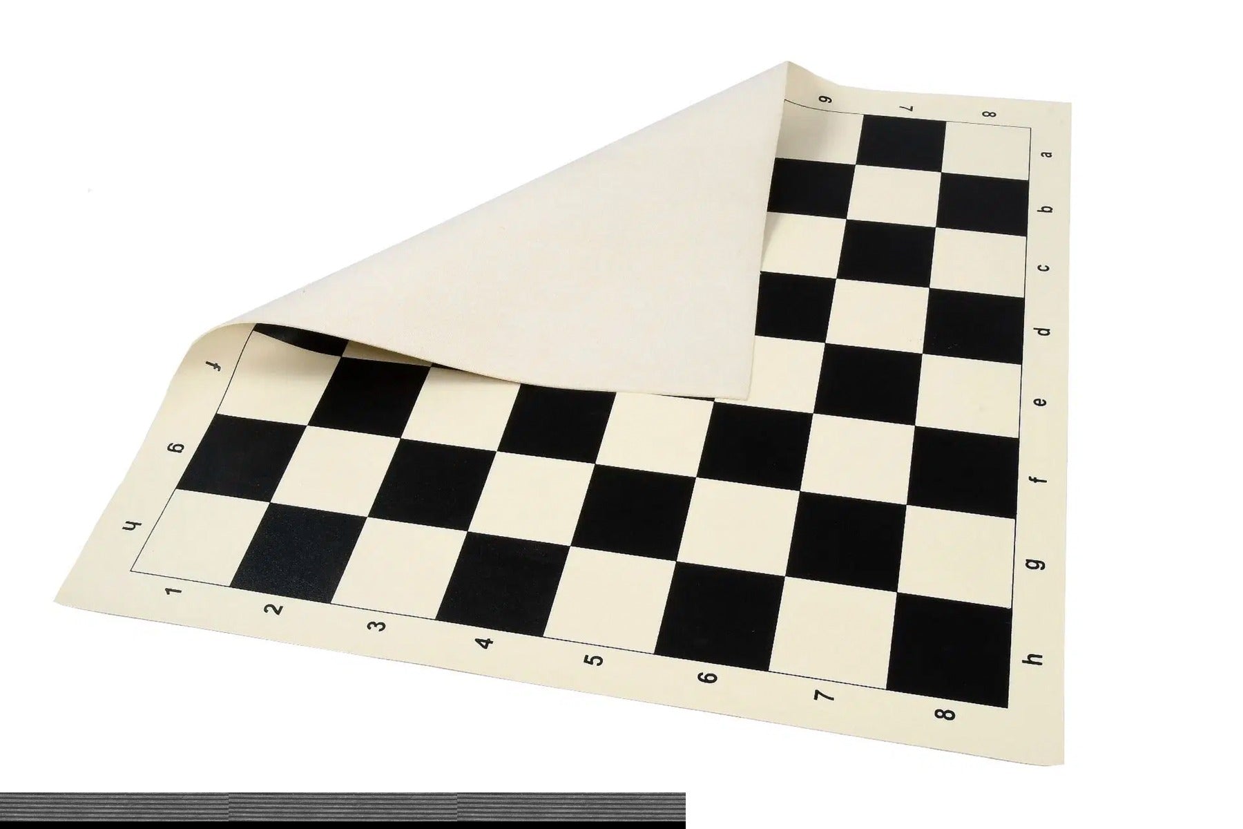 Tournament plastic chess set laid out on a 45mm square roll-up board