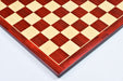 Rosewood grain tournament chess board photographed from above