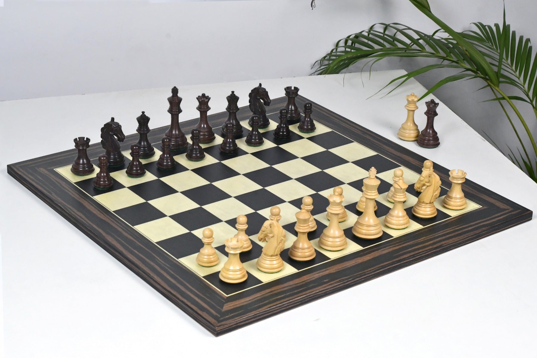 Knight carving detail on the New Colombian Staunton chess pieces in Indian rosewood and boxwood