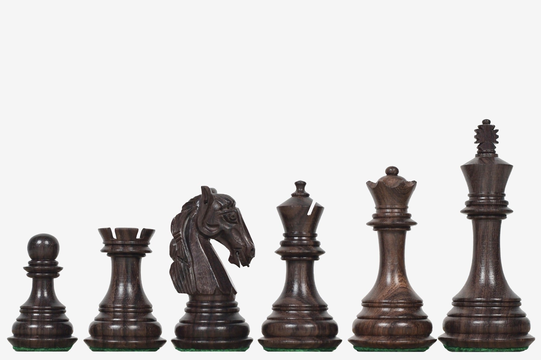 New Colombian Staunton chess pieces, Indian rosewood and boxwood, hand carved in India
