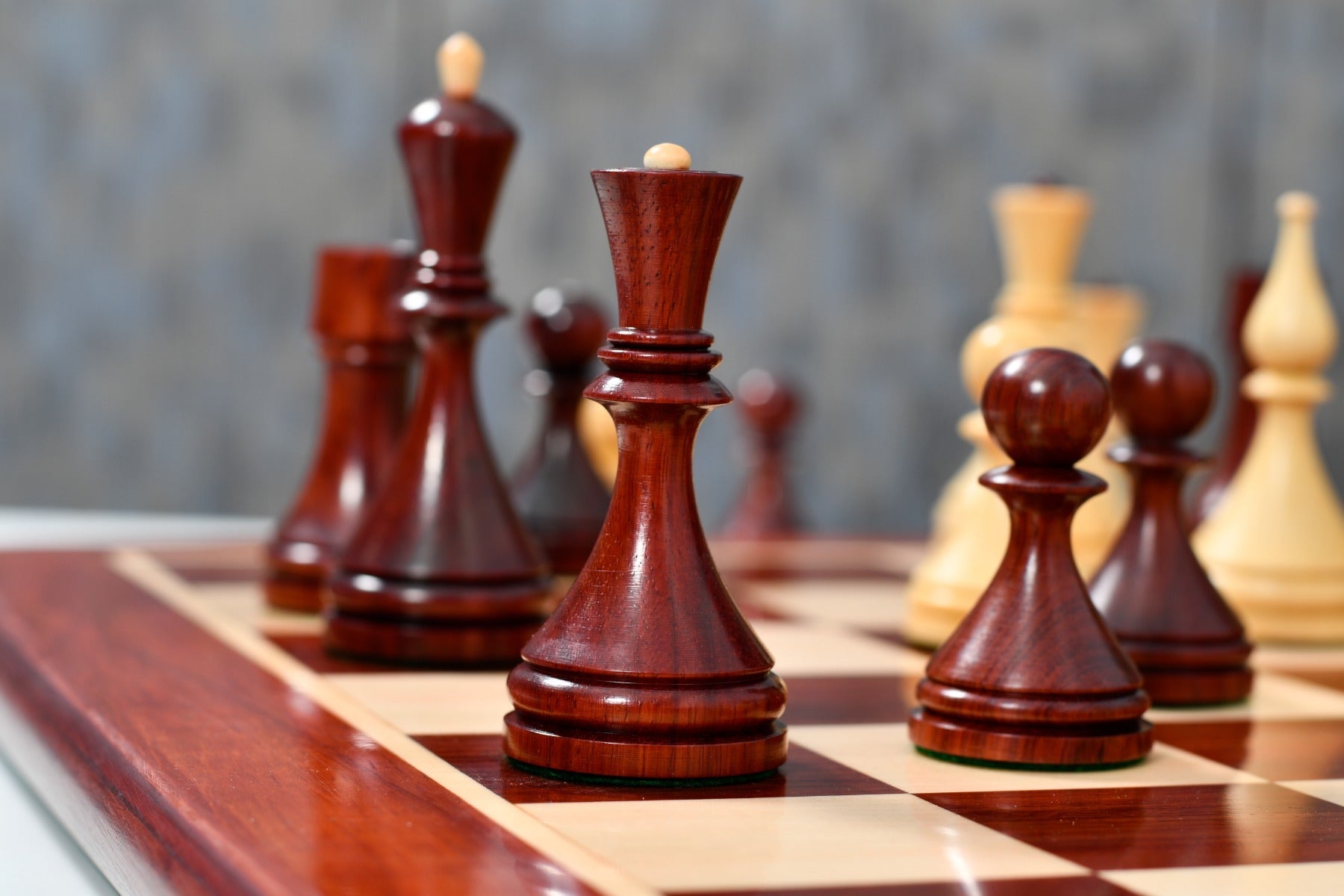 Knight carving detail on the bud rosewood 1961 Soviet Baku chess pieces