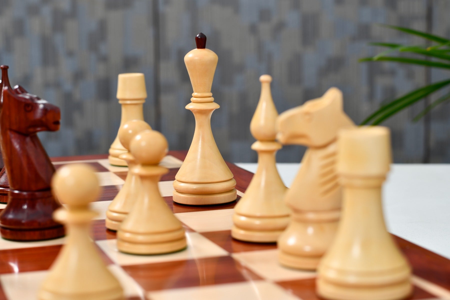 Full 34 piece 1961 Soviet Baku chess pieces in bud rosewood, Sterling Chess Australia