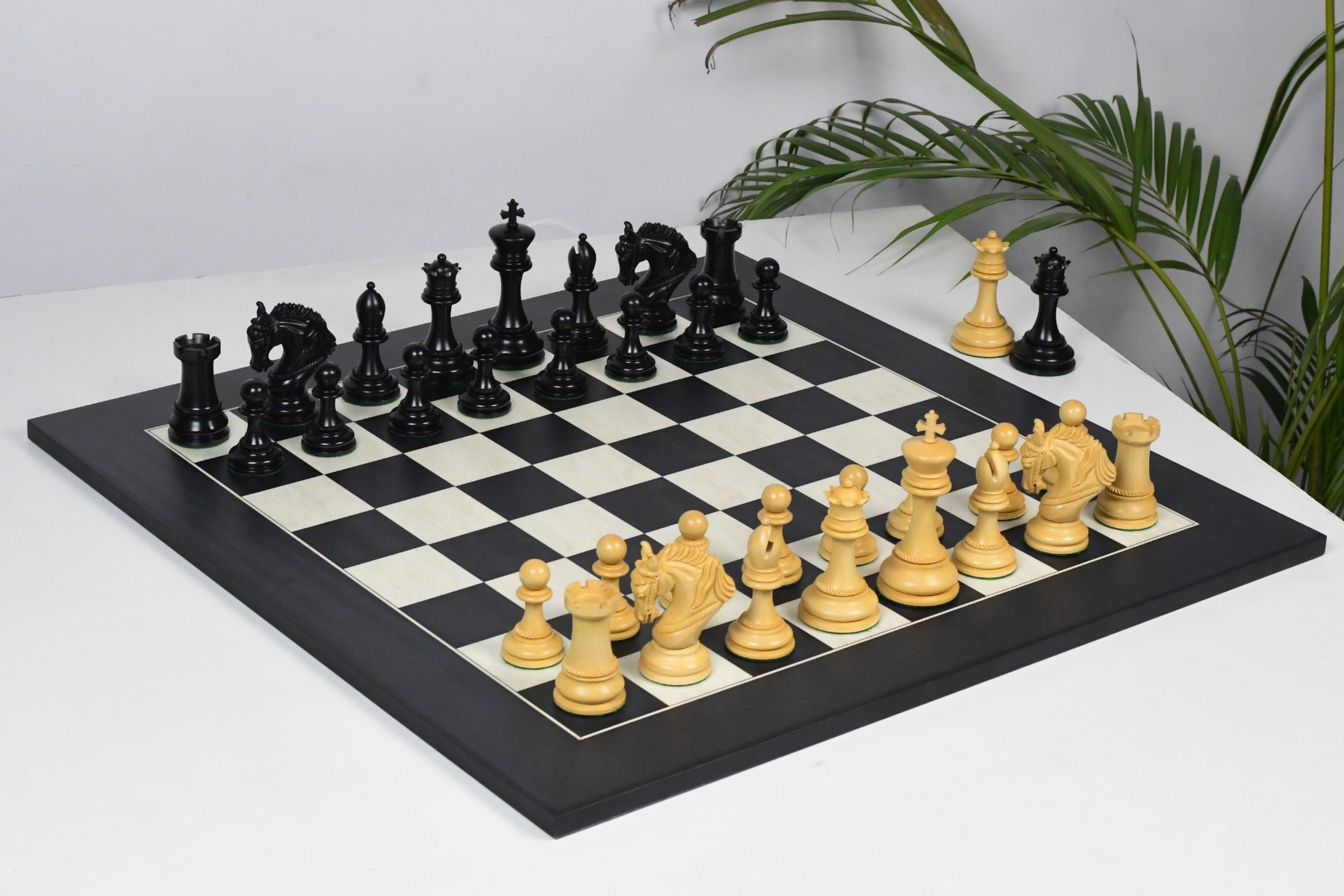 Knight carving detail on the Excalibur Luxury Artisan chess pieces in genuine ebony and boxwood