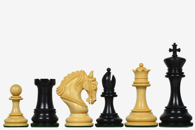 Sterling Chess Excalibur Luxury Artisan chess pieces in genuine ebony and boxwood, 118mm king