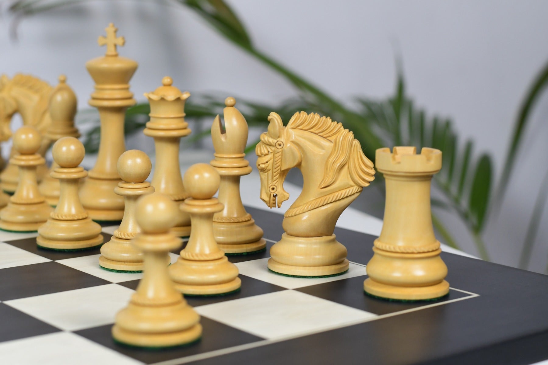 Full 34 piece Excalibur Luxury Artisan chess pieces in genuine ebony and boxwood, Sterling Chess Australia