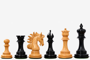 Sterling Chess Arabian Knight Artisan Staunton chess pieces in genuine ebony and boxwood, 107mm king