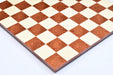 Borderless red ash burl chess board photographed from above