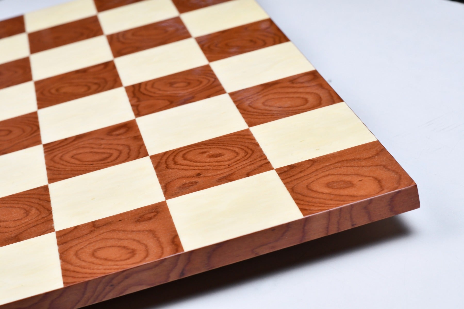 Spanish made minimalist borderless red ash burl veneer chess board