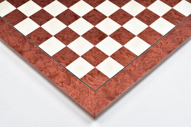 Forty five centimetre red ash burl chess board from above