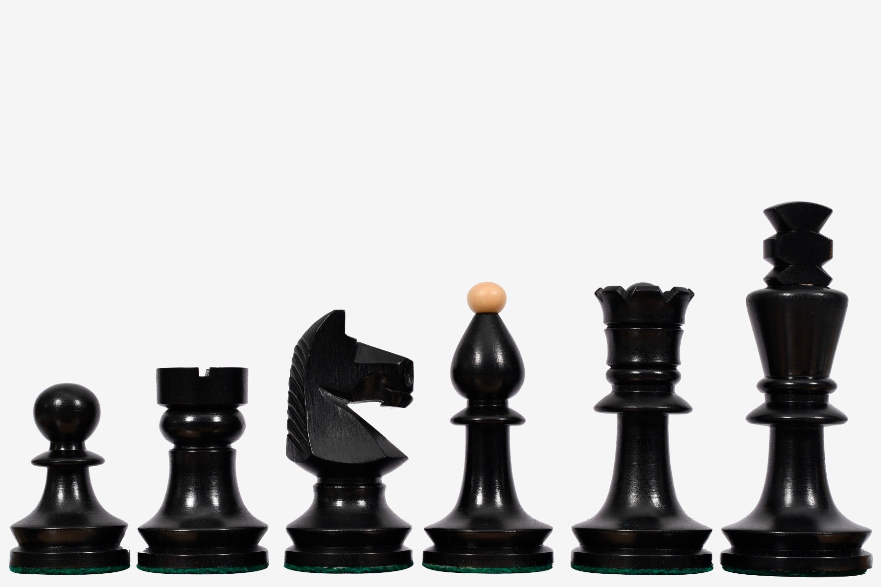 Ebonised Romanian Hungarian National Tournament chess pieces, hand carved in India