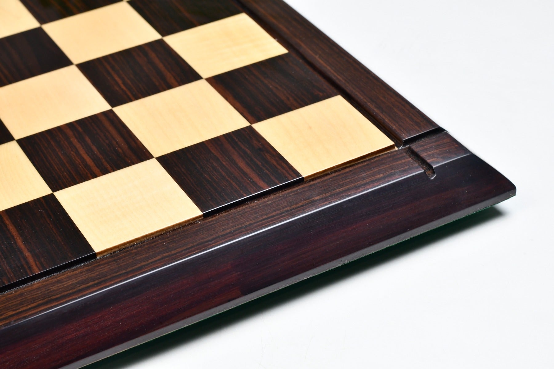 Deluxe Indian rosewood and maple chess board at an angle