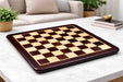 Dark brown Indian rosewood and maple chess board, 58cm with 60mm squares
