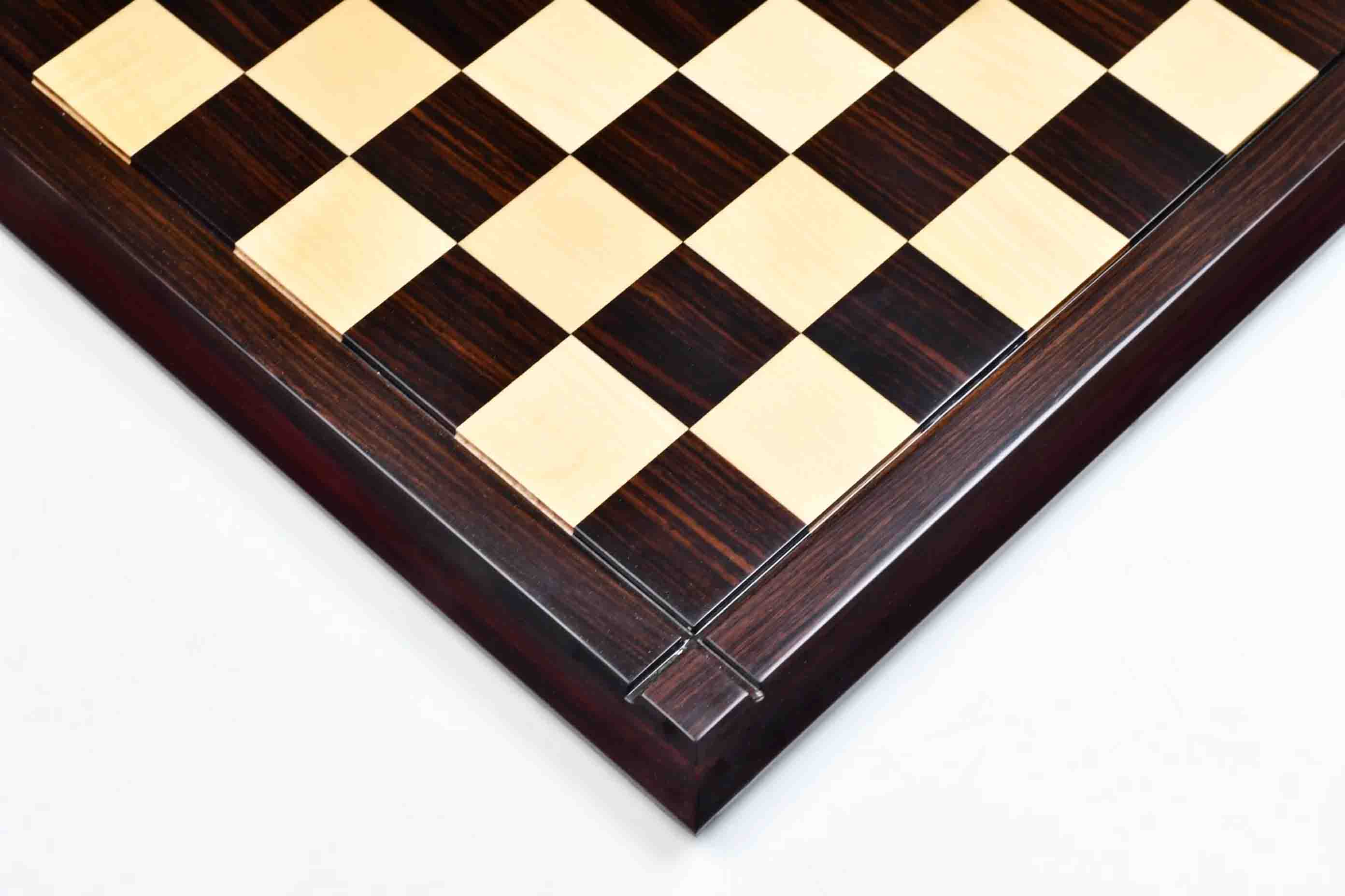 Deluxe hi-gloss Indian rosewood and maple chess board, 58cm with 60mm squares