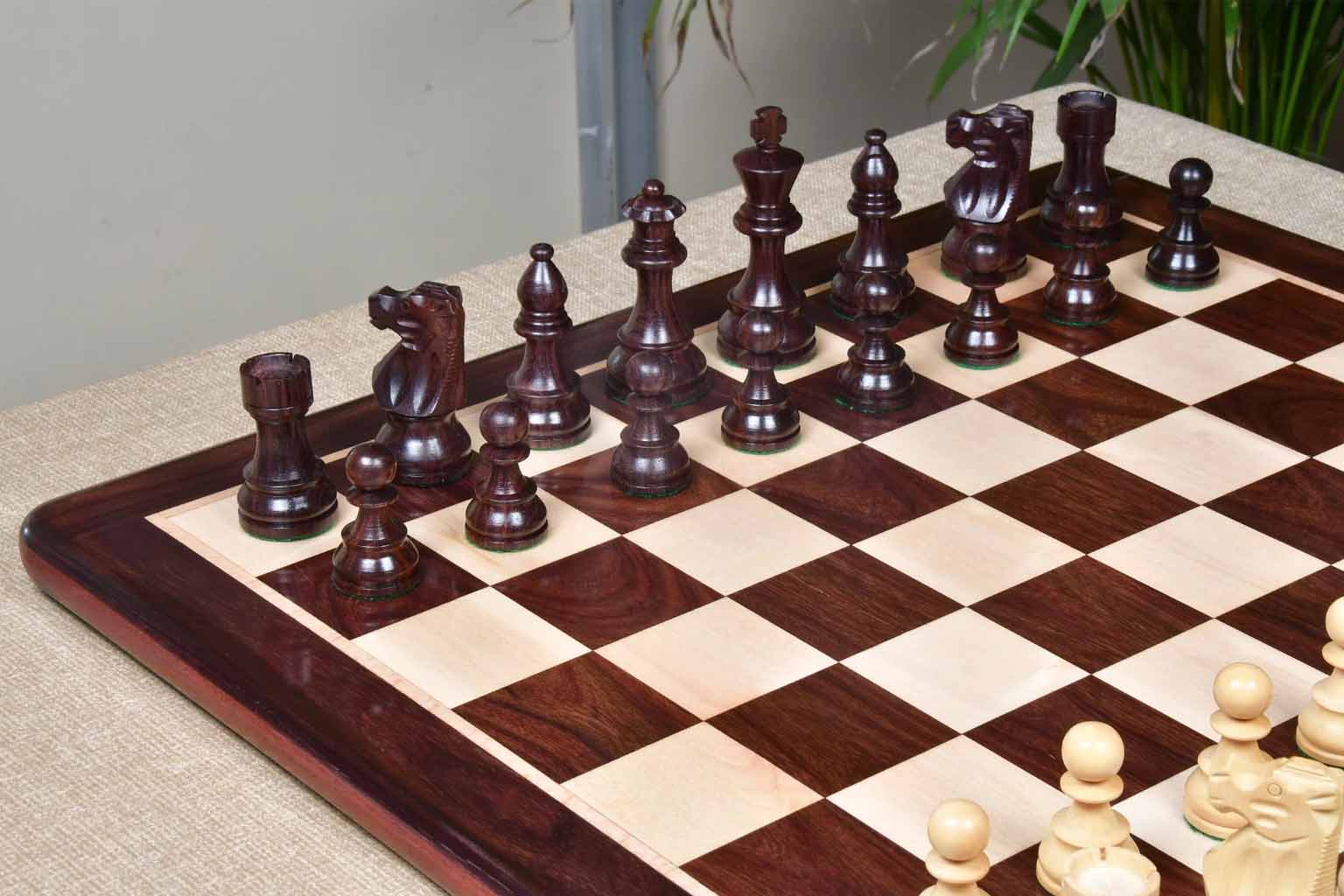 Weighted Indian rosewood French Lardy chess pieces for 50mm to 55mm squares