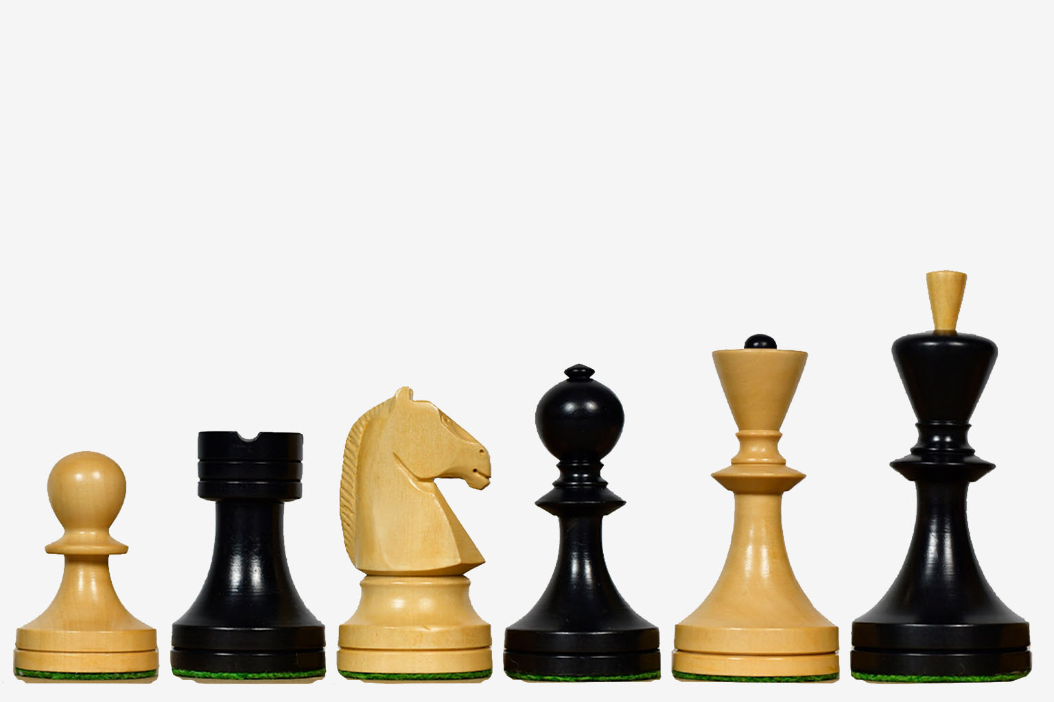 Sterling Chess Soviet Era chess pieces in ebonised and natural boxwood, 95mm king