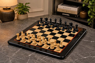 Sterling Chess Contemporary Staunton chess set in genuine ebony and boxwood, 76mm king