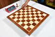 Sheesham and maple 14.5 inch chess board, edge view