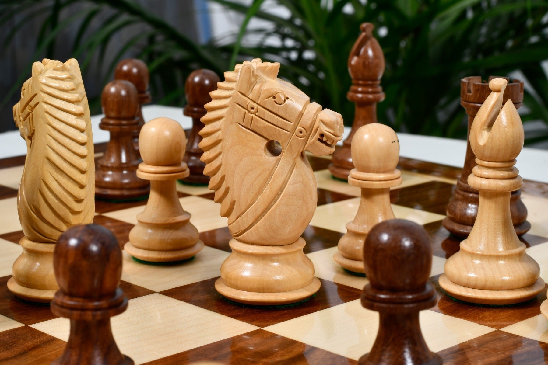 Bridle Knight Series wooden chess pieces, 103mm king, Sheesham finish