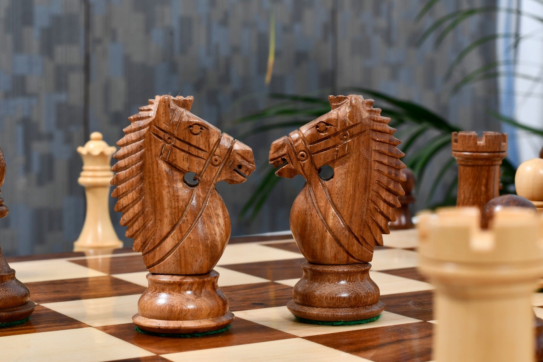 Full 34 piece Bridle Knight Series chess set in sheesham and boxwood, Sterling Chess Australia