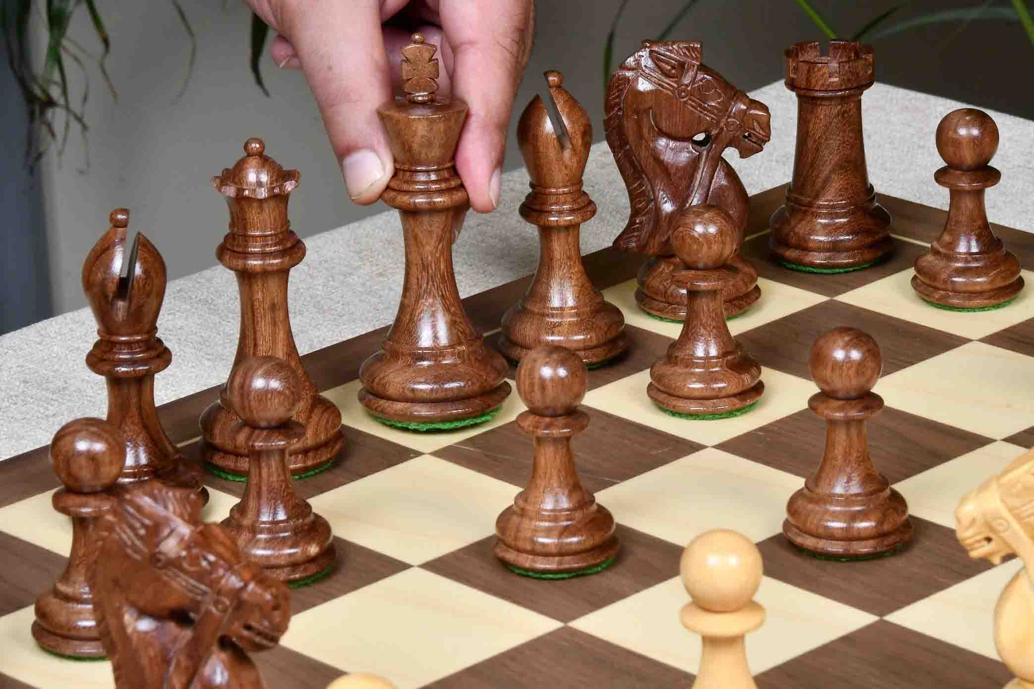 Sheesham Bridle Staunton wooden chess pieces, 107mm king, Sheesham finish