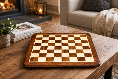 Sheesham and maple chess board, 48cm with 50mm squares