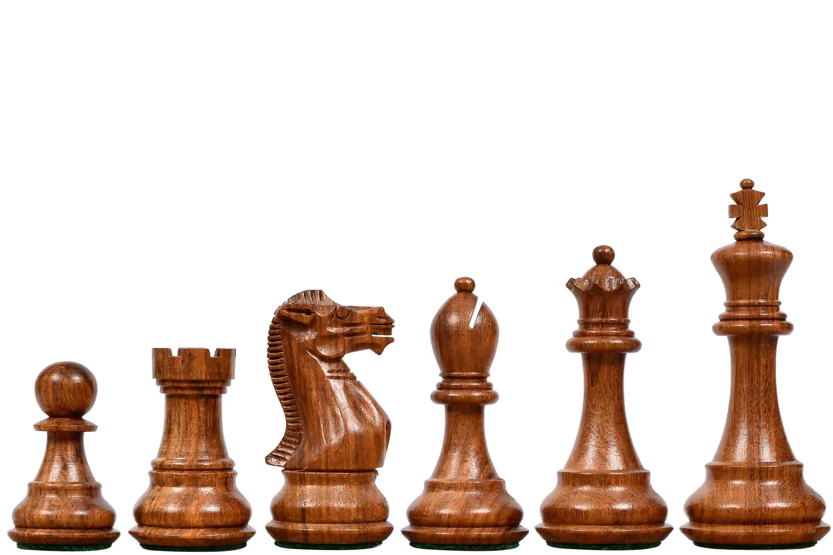Desert Gold Staunton chess pieces, sheesham and natural boxwood, hand carved in India