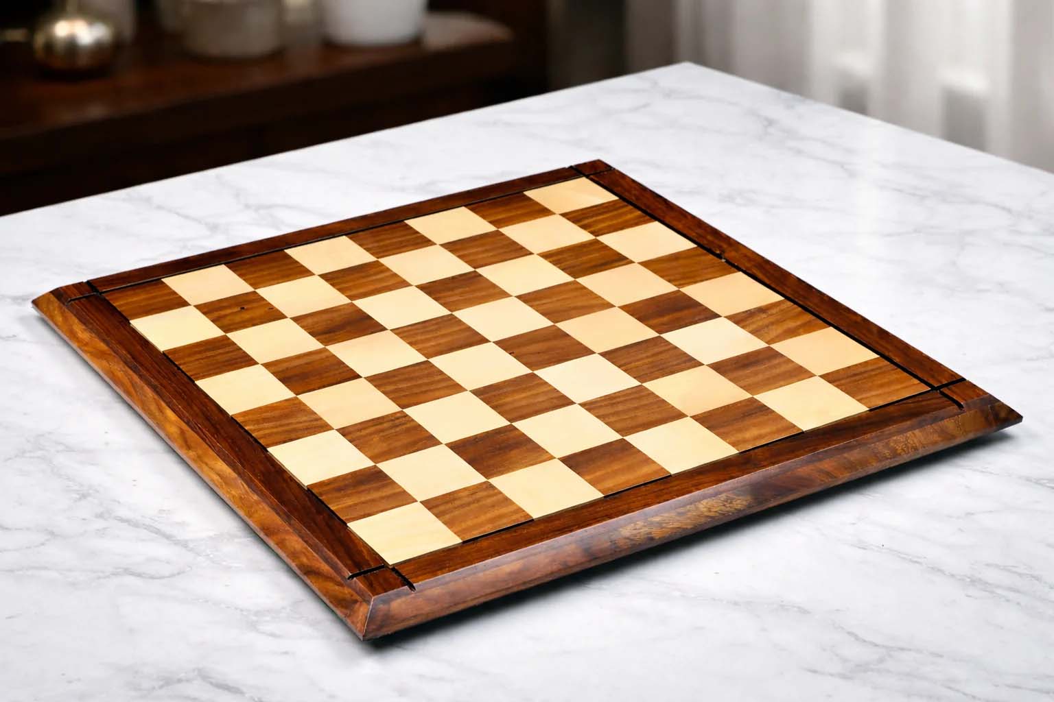 Deluxe sheesham and maple chess board, 53cm with 55mm squares