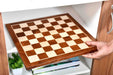 Sheesham and maple 14.5 inch chess board from above