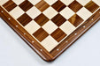 Sheesham and maple 19 inch notation chess board photographed from above