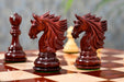 Full 34 piece Sher E Punjab Series chess pieces in bud rosewood and boxwood, Sterling Chess Australia