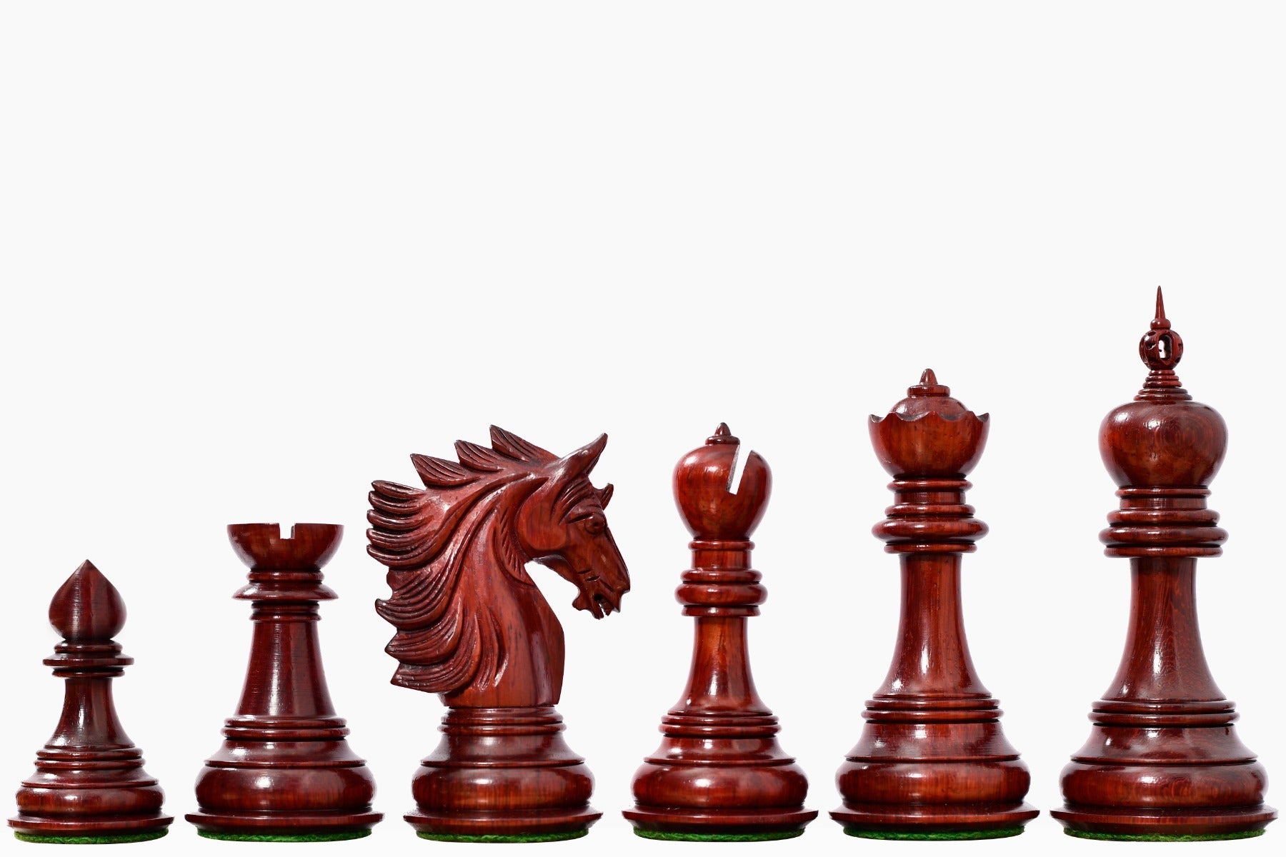 Sher E Punjab Series chess pieces, bud rosewood and boxwood, hand carved in India
