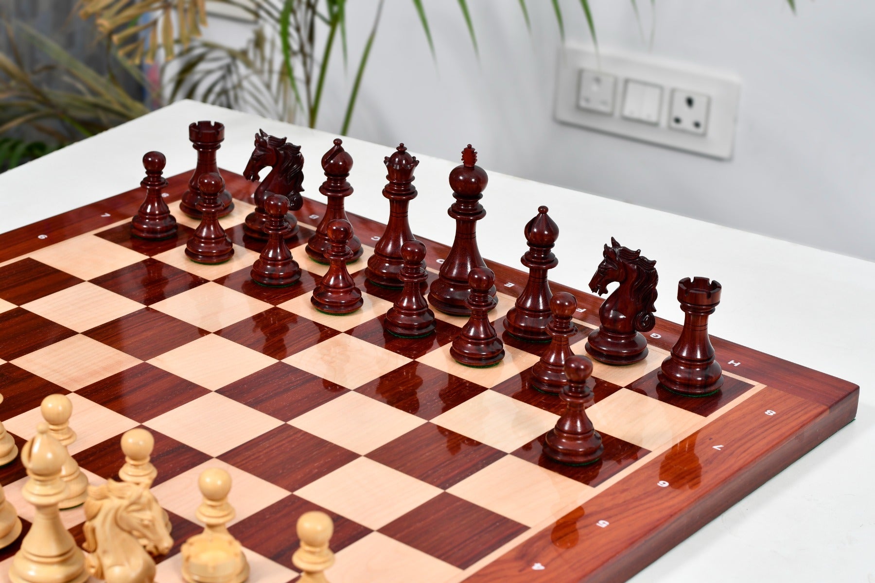 Bud Rosewood wooden chess pieces, 115mm king, Sterling Chess Australia