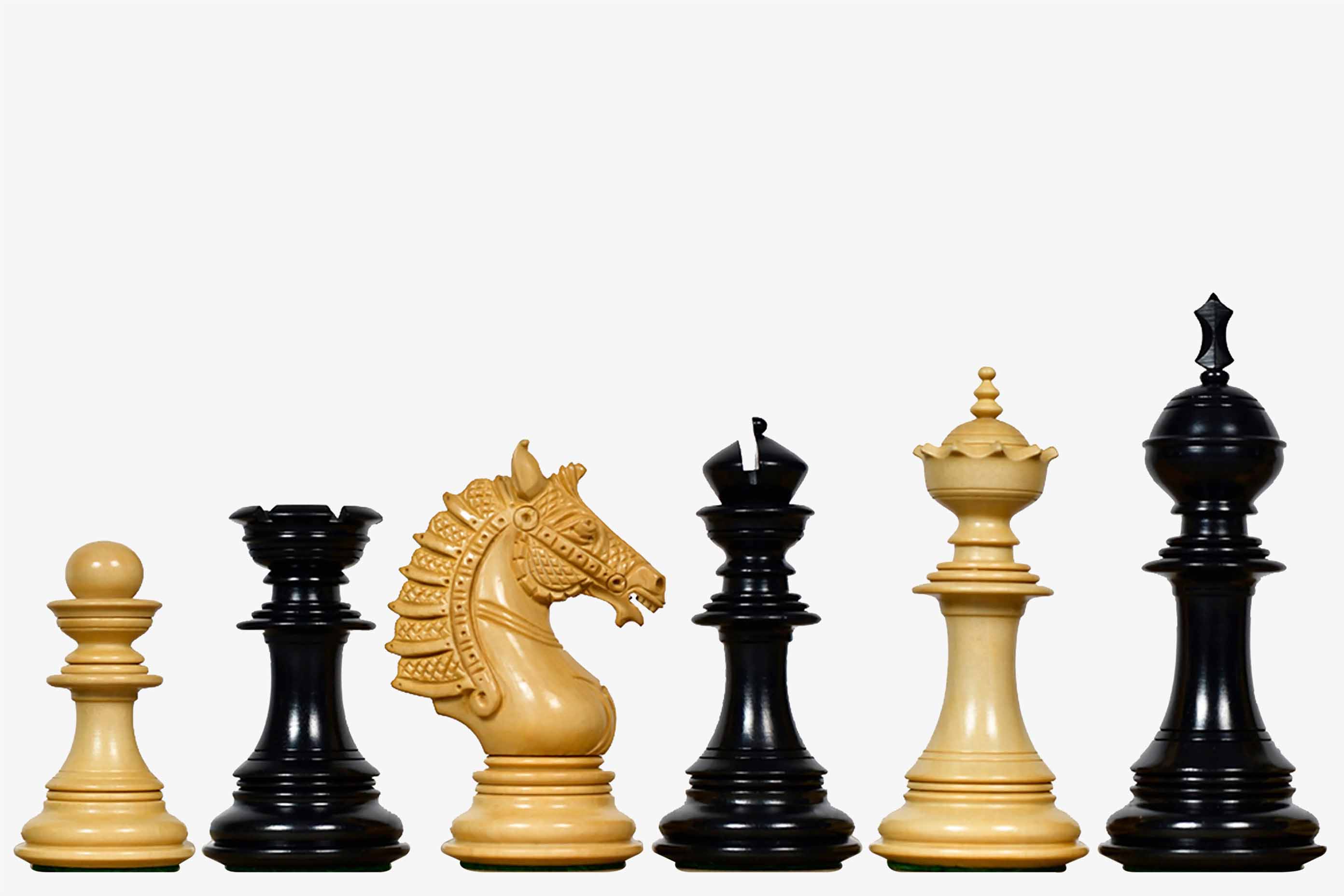 Sikh Empire triple weighted chess pieces in genuine ebony and Indian boxwood, 116mm king
